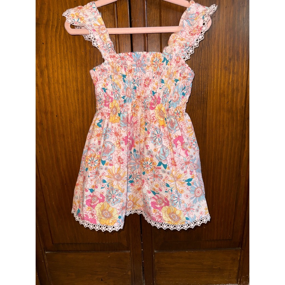 Btween Baby Girl Floral Smocked Sundress Pink Yellow Blue Lace Trim 18M
